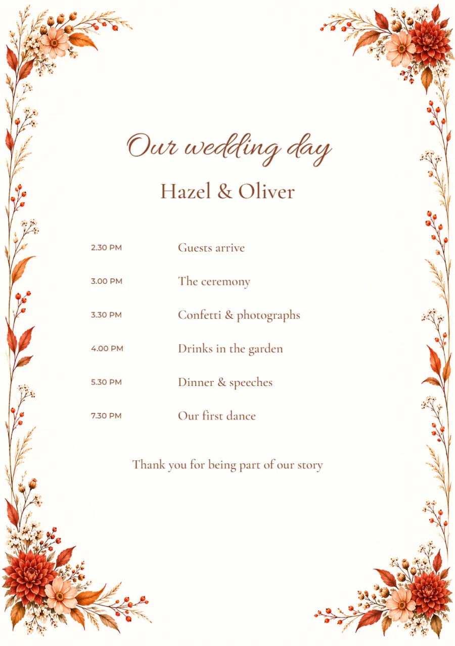 Autumn dahlia – ceremony programme: printable design preview