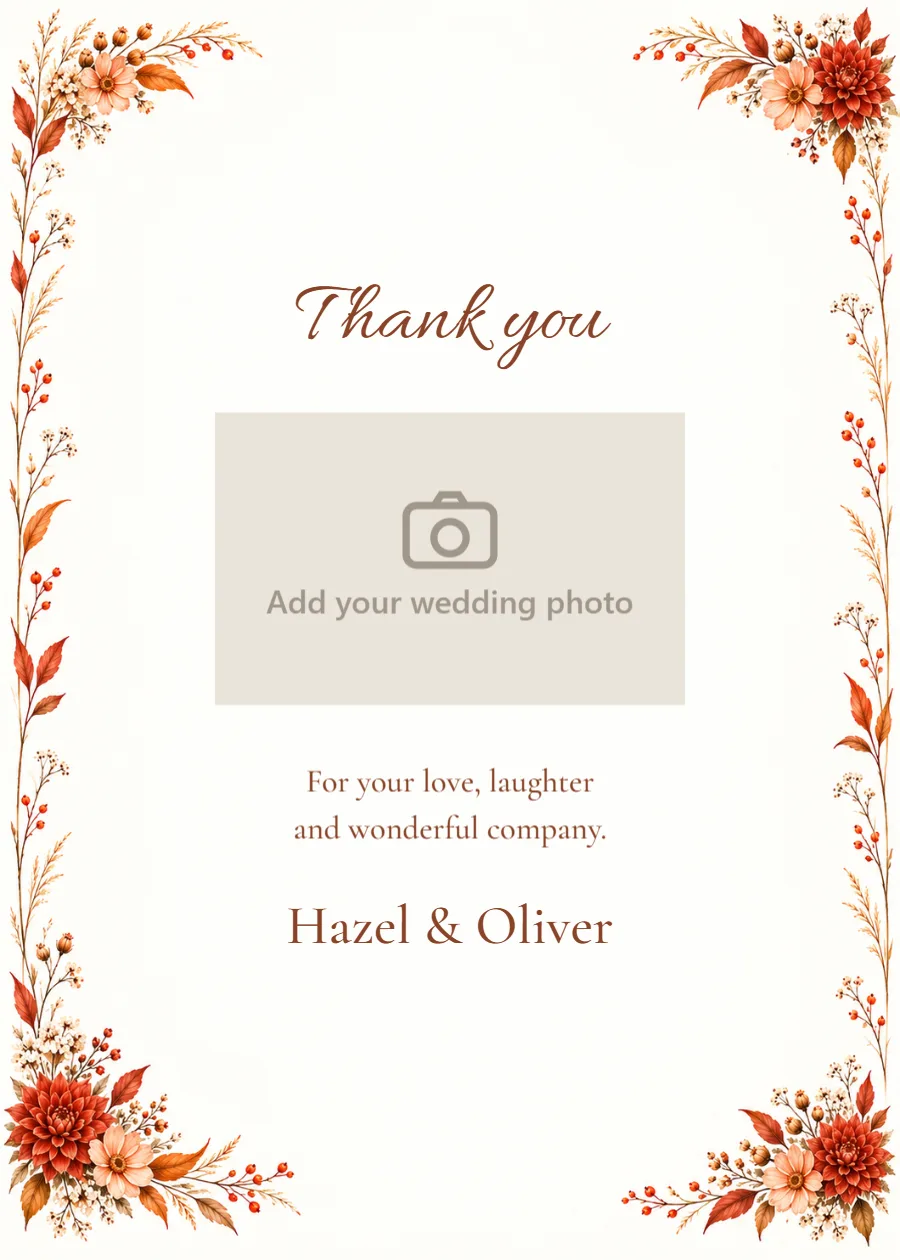 Autumn dahlia – photo thank-you card: printable design preview