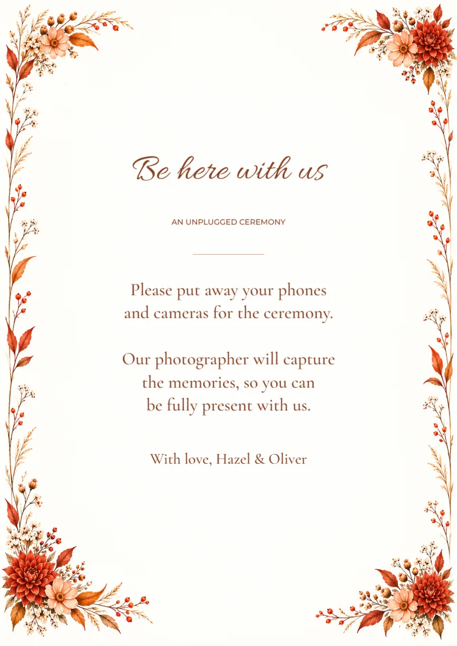 Autumn dahlia – unplugged ceremony sign: printable design preview