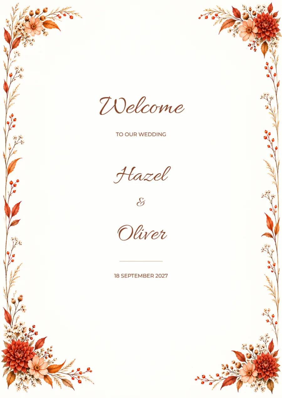 Autumn dahlia – wedding welcome sign: printable design preview