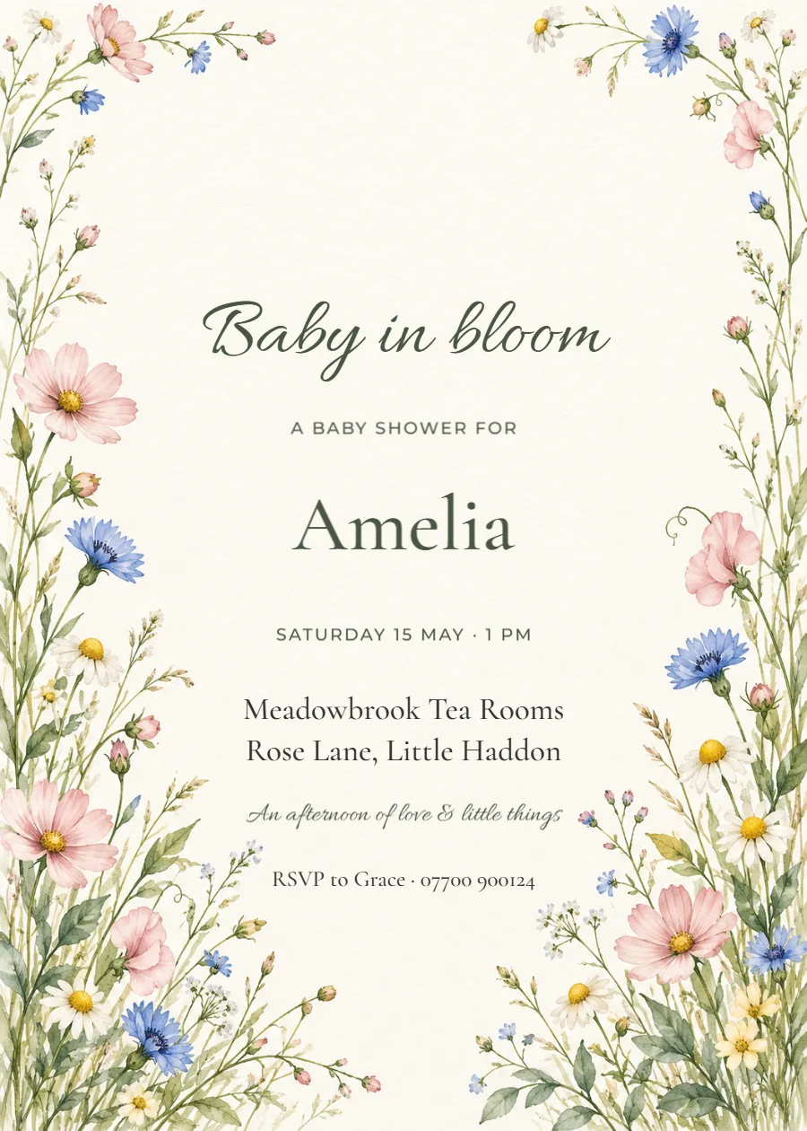 Baby in bloom – shower invitation: printable design preview