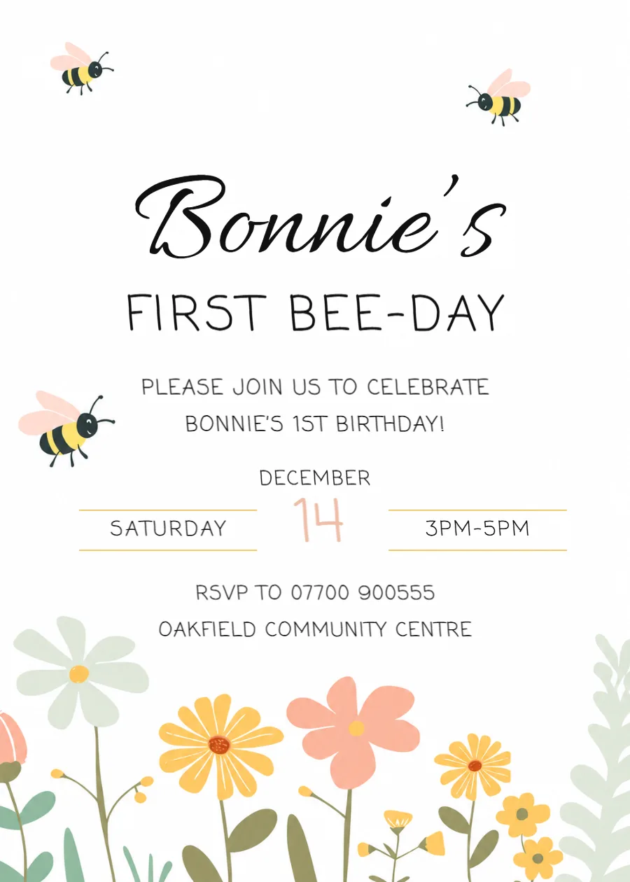First bee-day birthday: printable design preview