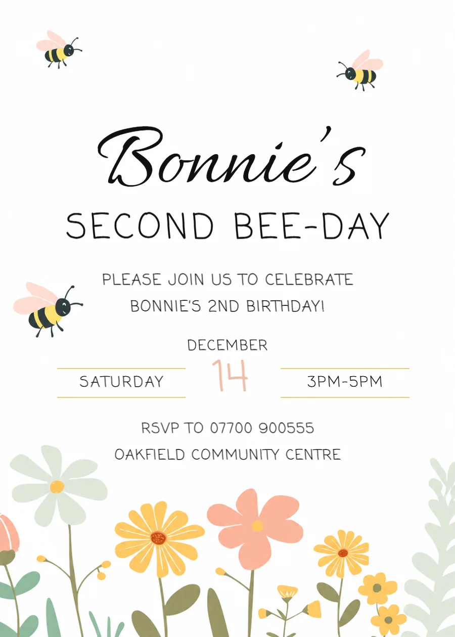 Second bee-day birthday: printable design preview