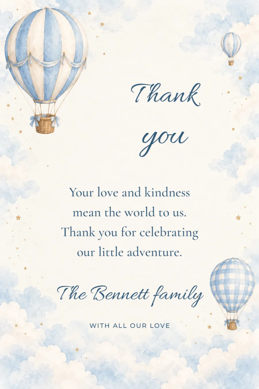Over the moon – balloon thank-you card: printable design preview
