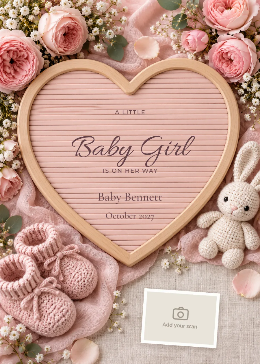 Blush heart – baby girl: printable design preview