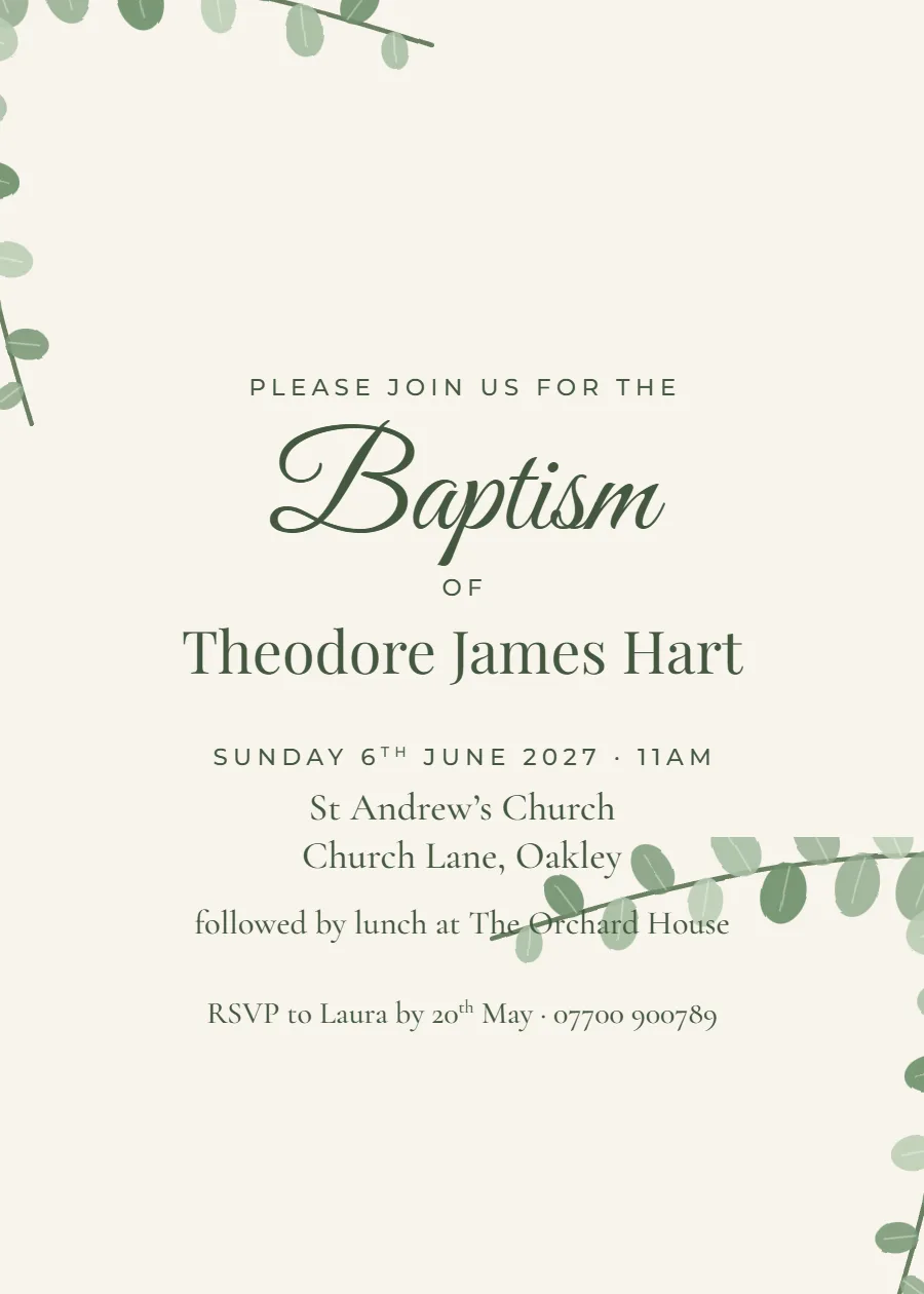 Eucalyptus baptism: printable design preview