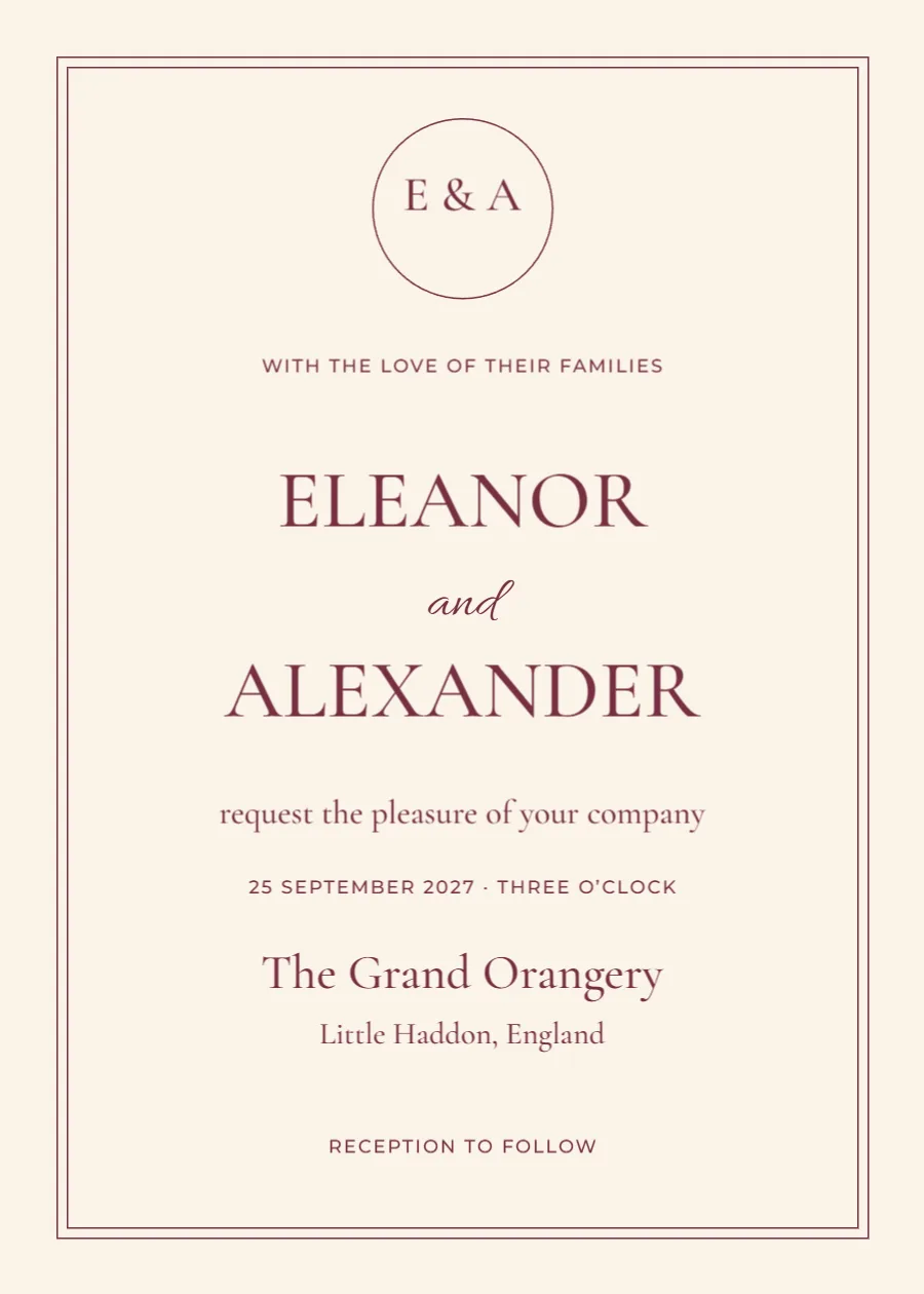 Burgundy heirloom – wedding invitation: printable design preview