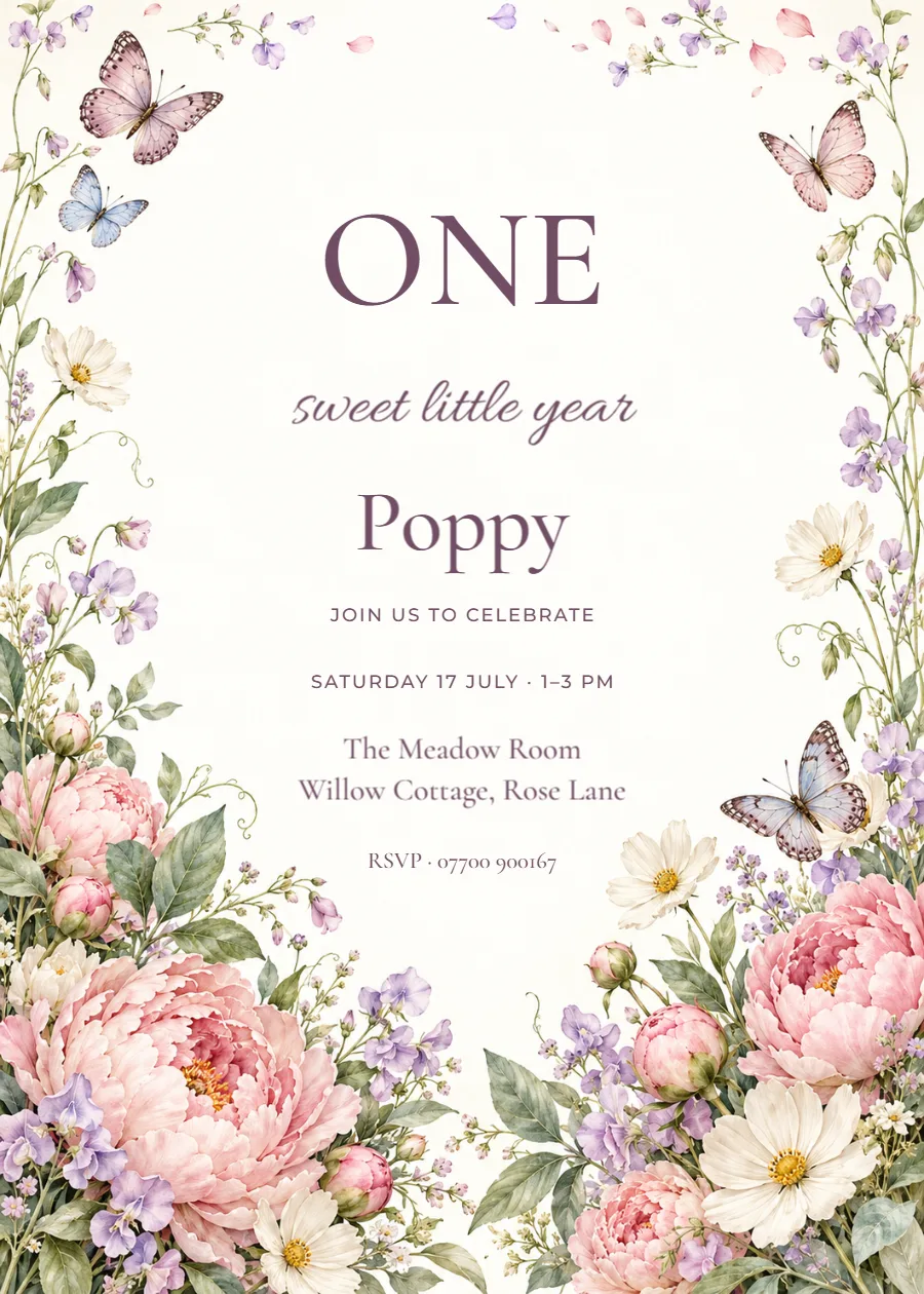 One sweet little year – butterfly birthday: printable design preview