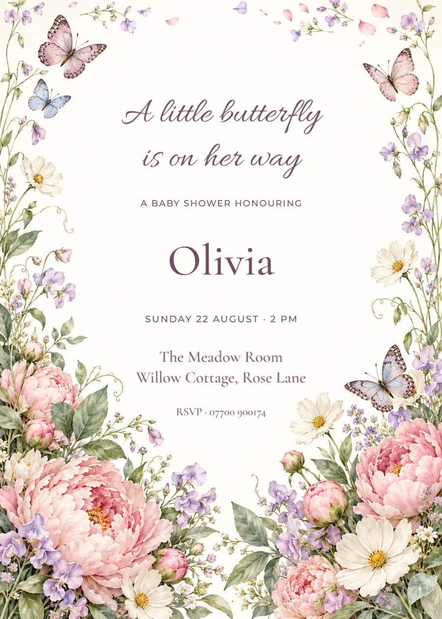 A little butterfly – baby shower: printable design preview