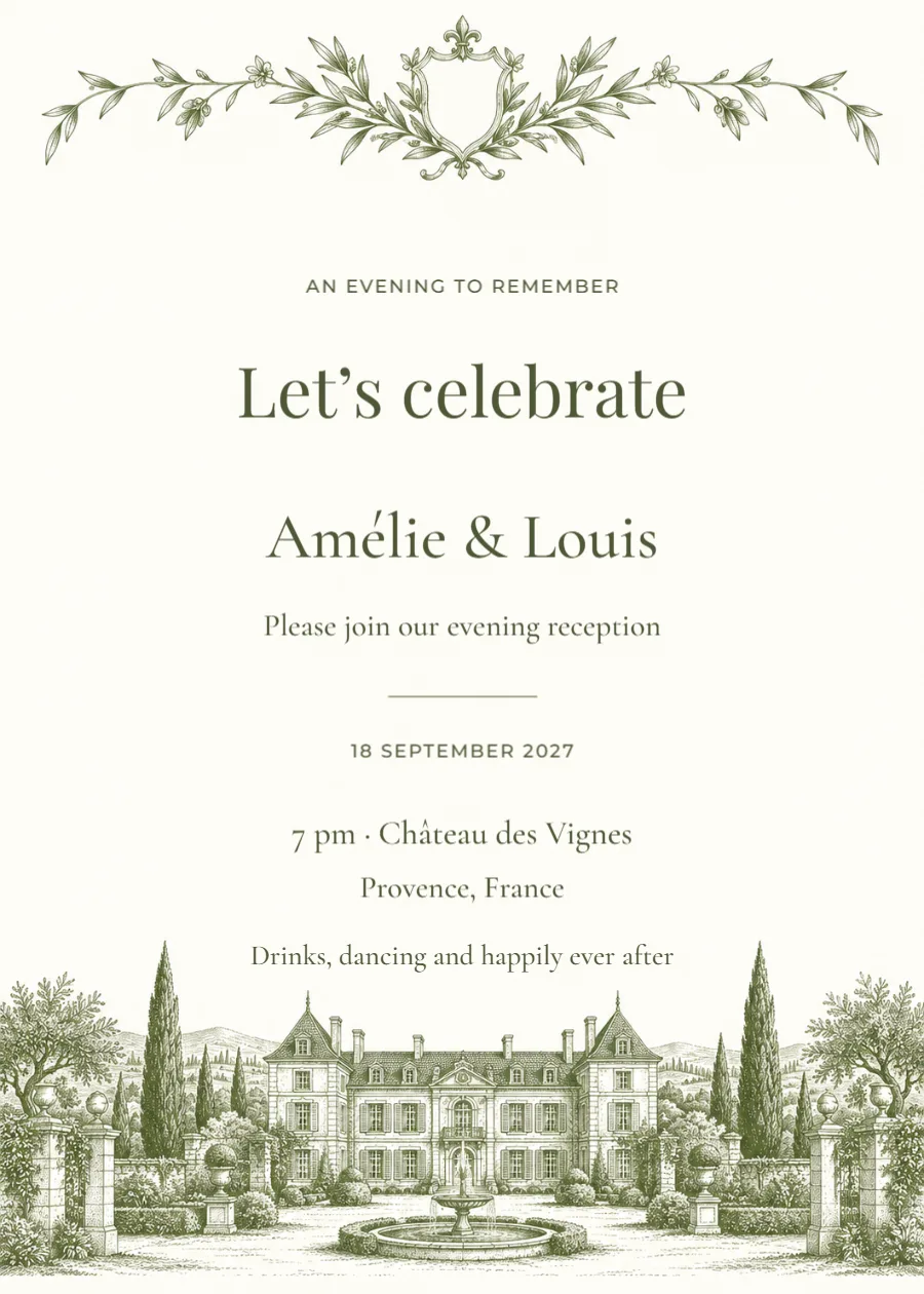 Château estate – evening invitation: printable design preview