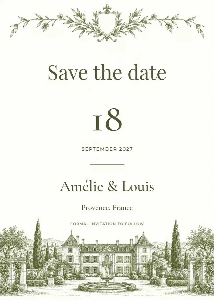 Château estate – save the date: printable design preview
