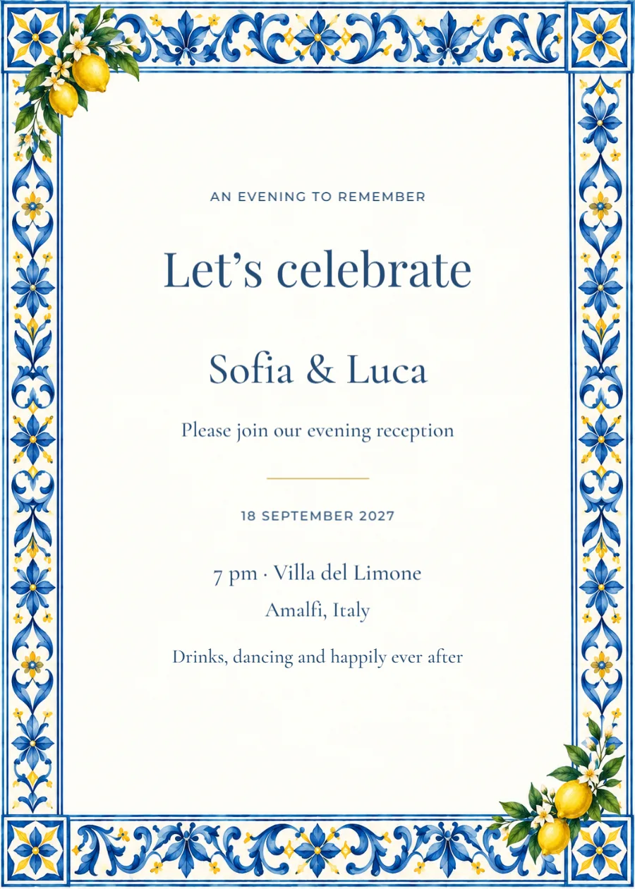 Citrus riviera – evening invitation: printable design preview