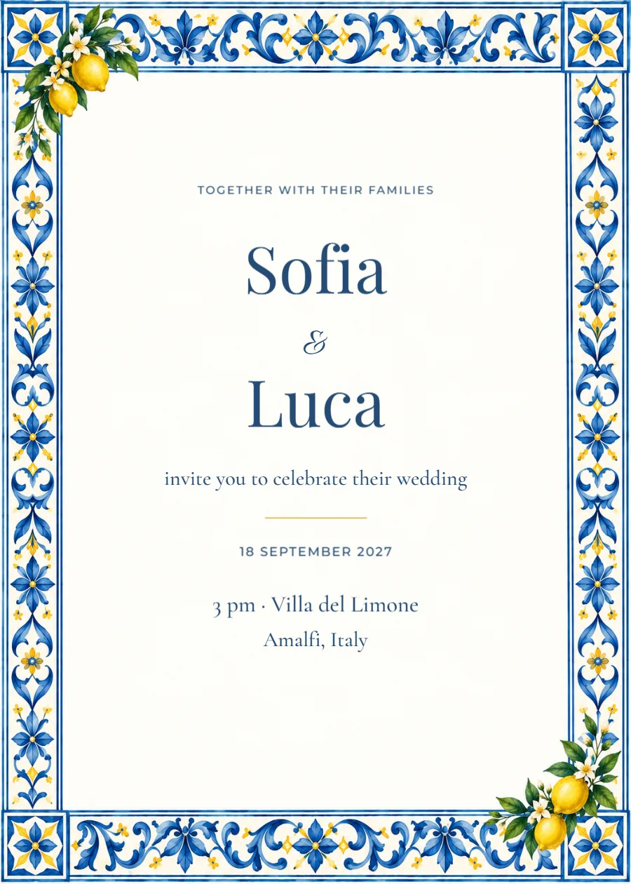 Citrus riviera – wedding invitation: printable design preview