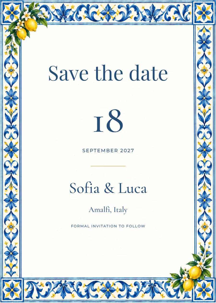 Citrus riviera – save the date: printable design preview