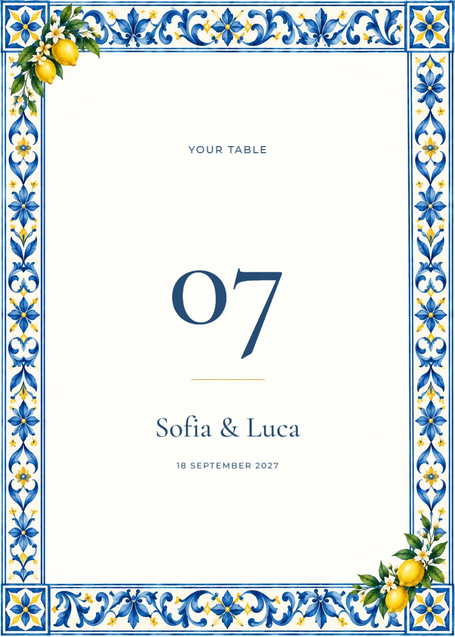 Citrus riviera – table number: printable design preview