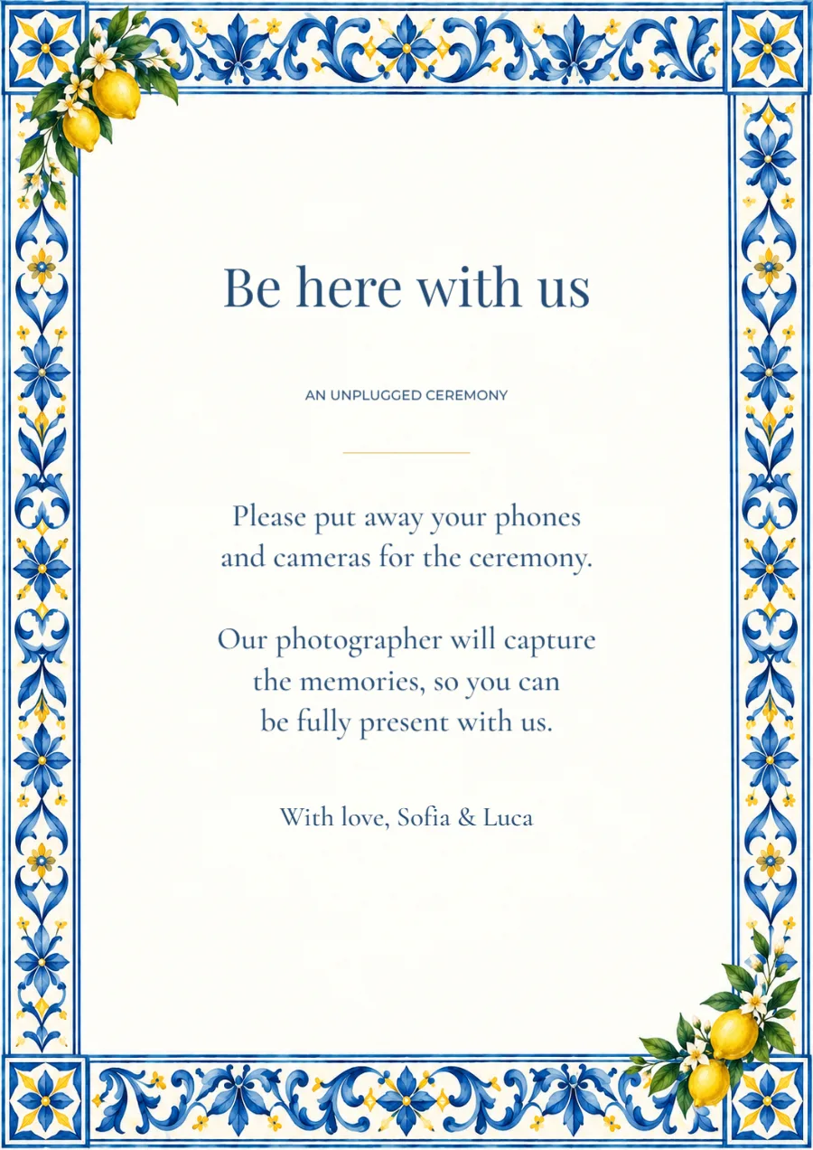 Citrus riviera – unplugged ceremony sign: printable design preview