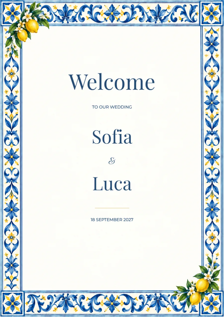 Citrus riviera – wedding welcome sign: printable design preview