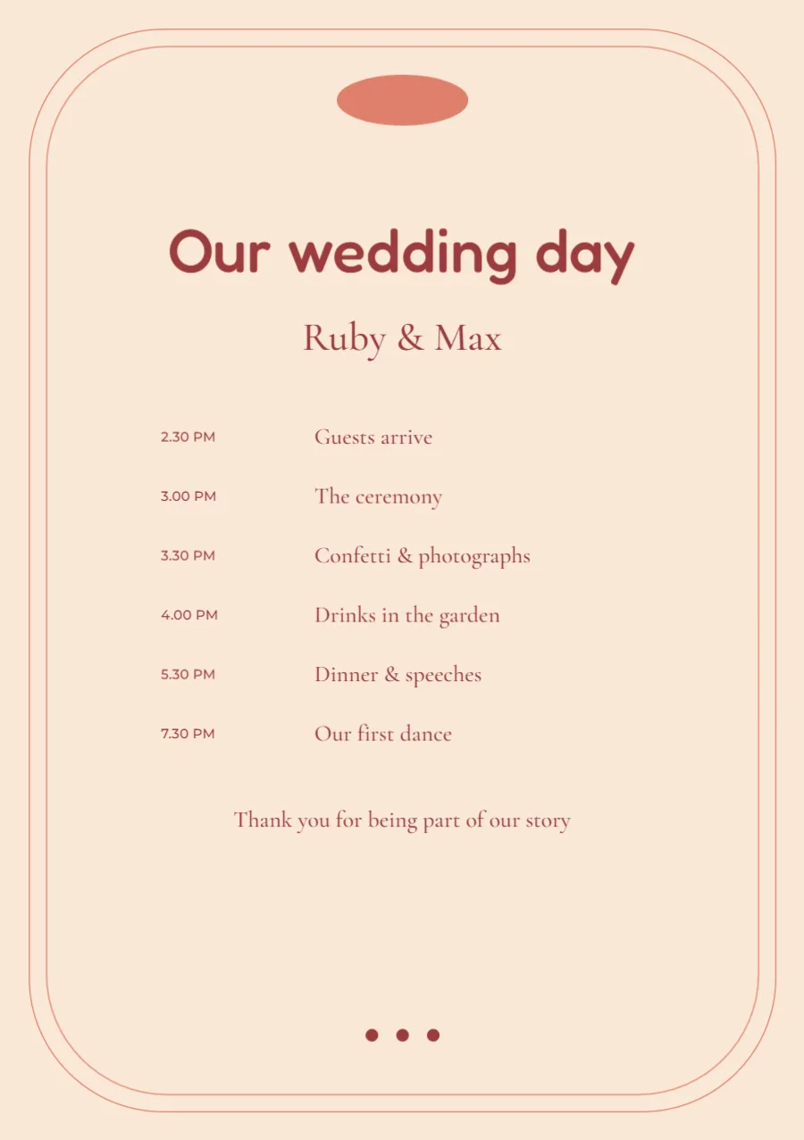 Coral retro – ceremony programme: printable design preview