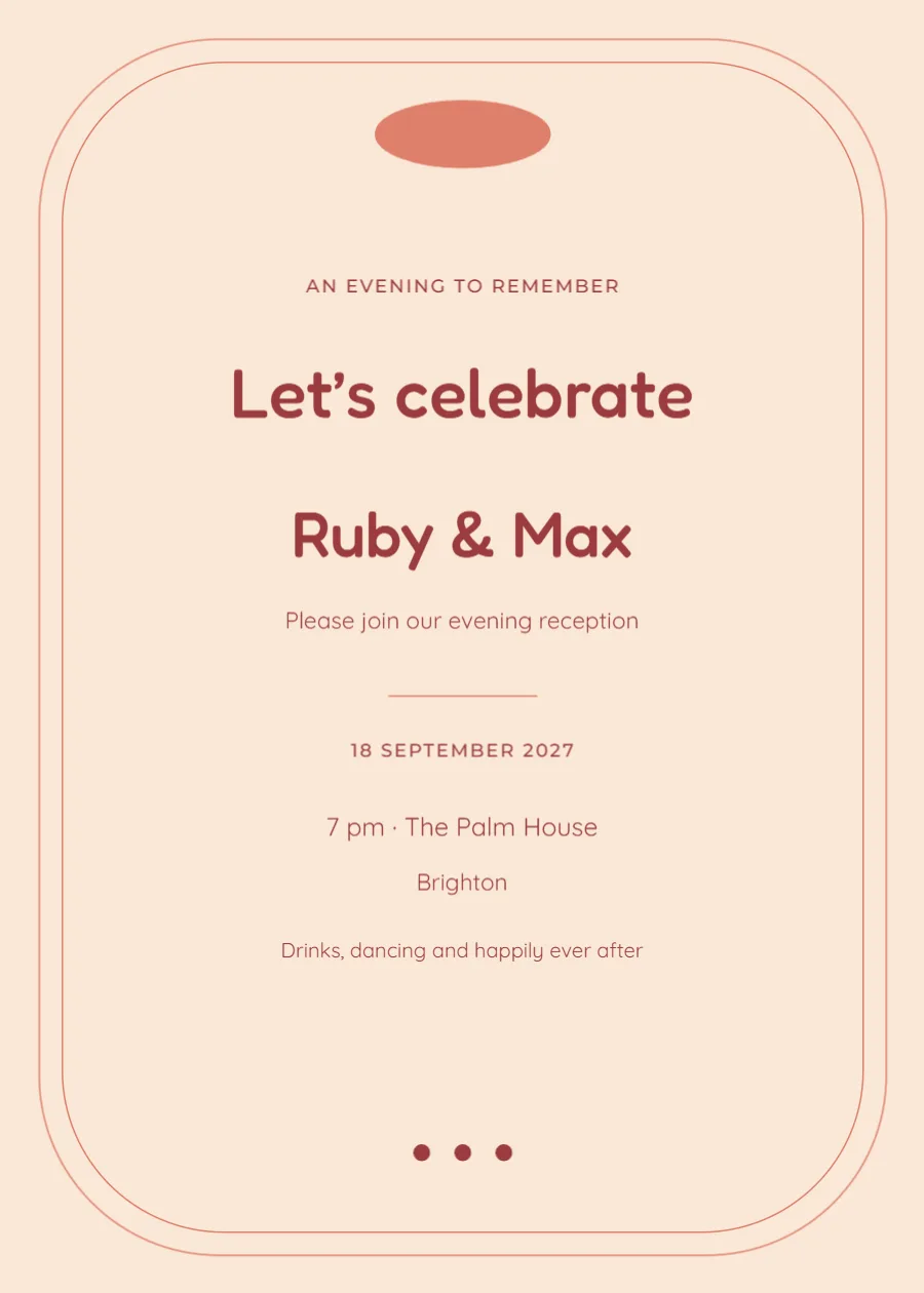 Coral retro – evening invitation: printable design preview