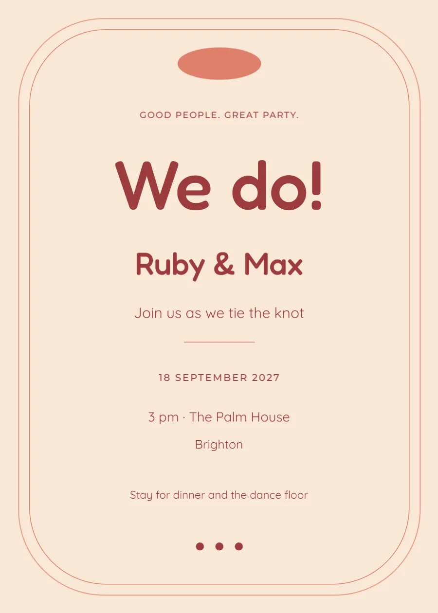Coral retro – wedding invitation: printable design preview