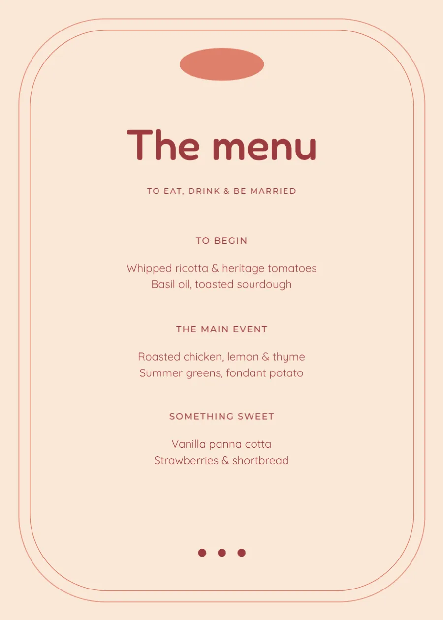 Coral retro – wedding menu: printable design preview
