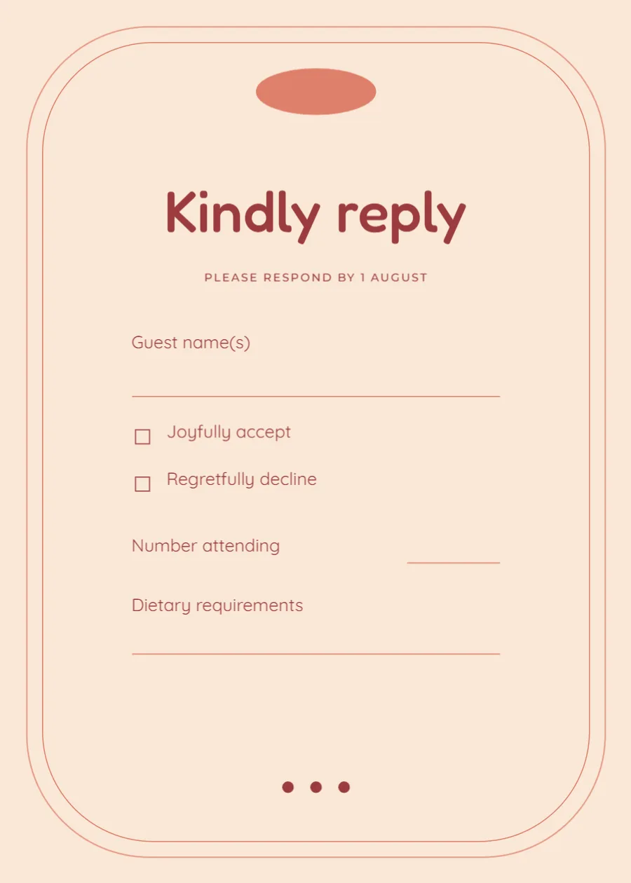 Coral retro – RSVP reply card: printable design preview