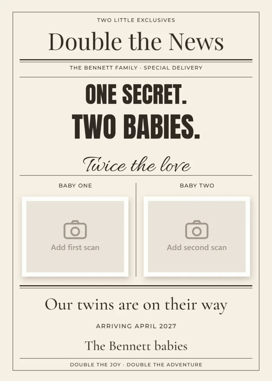 Double the News – twins edition: printable design preview