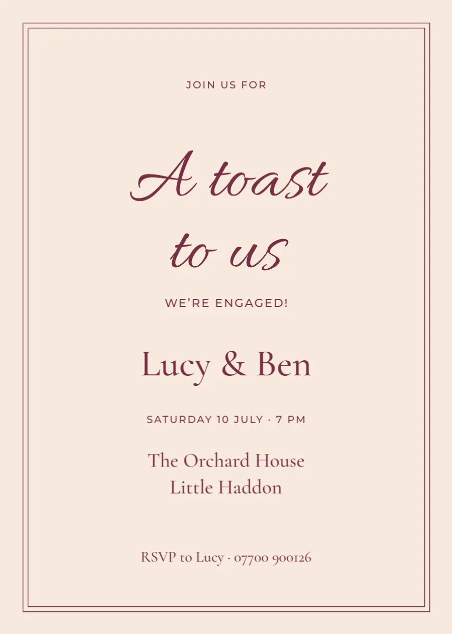 A toast to us – engagement party: printable design preview