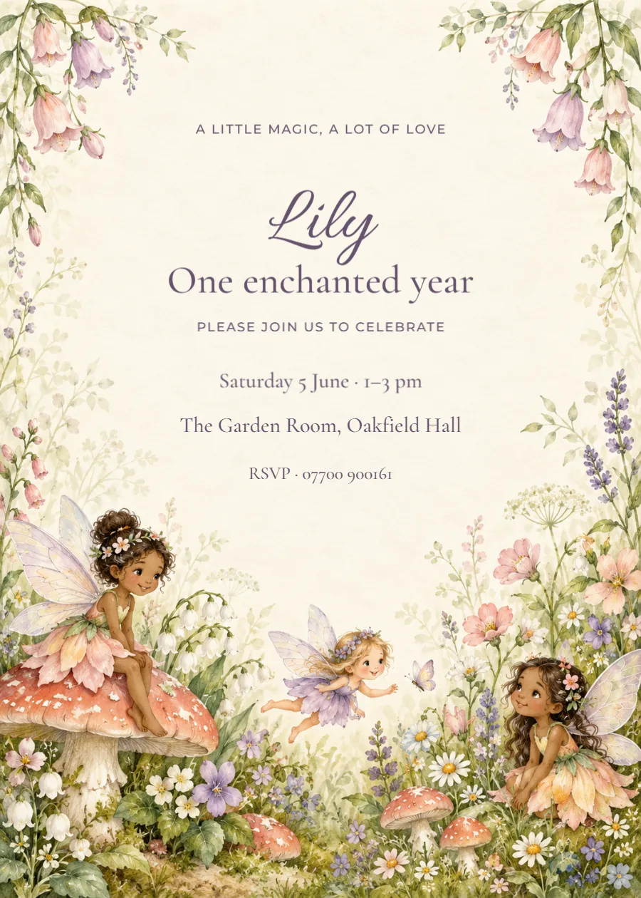 One enchanted year – fairy birthday: printable design preview