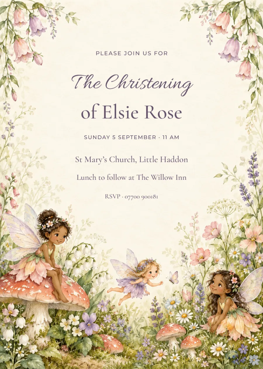 Her enchanted day – fairy christening: printable design preview