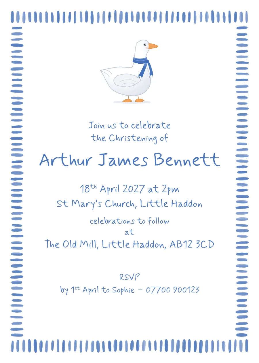Goose christening (blue): printable design preview
