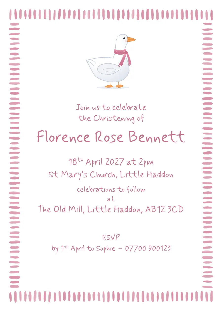 Goose christening (pink): printable design preview