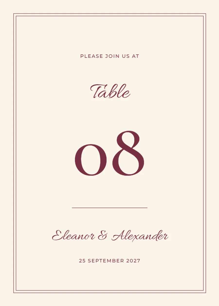 Burgundy heirloom – table number: printable design preview