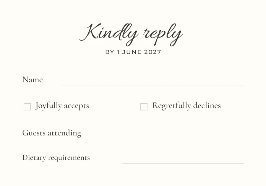Ivory reply – RSVP card: printable design preview