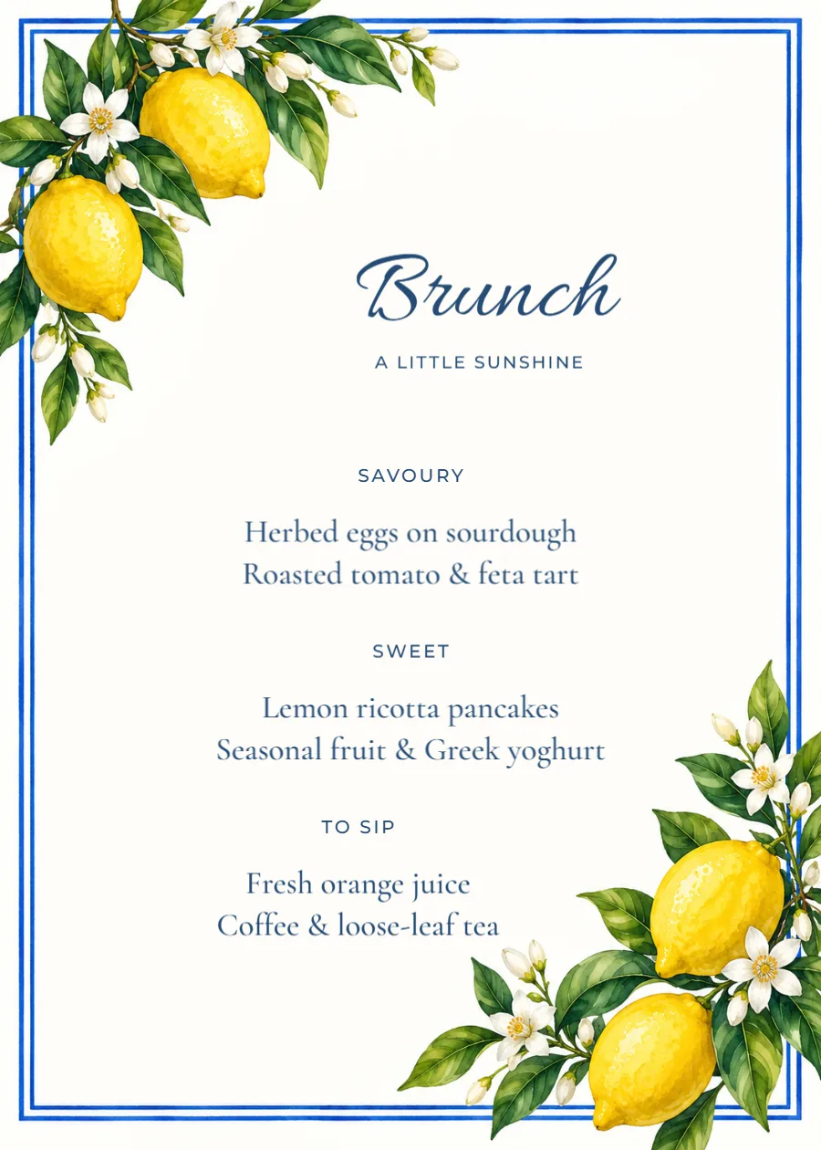 A little sunshine – brunch menu: printable design preview