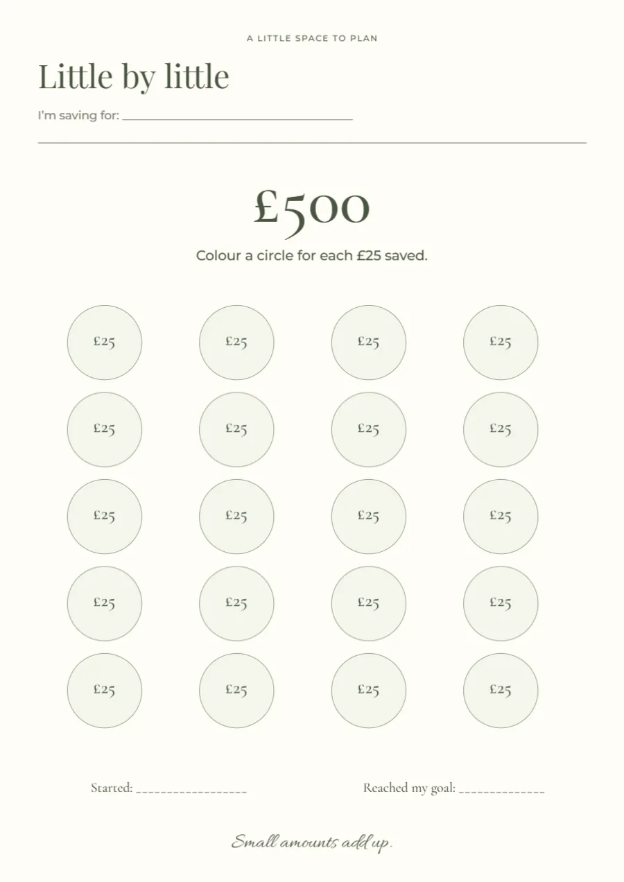 Little by little – savings tracker: printable design preview