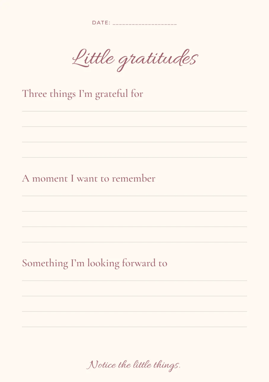 Little gratitudes – journal page: printable design preview