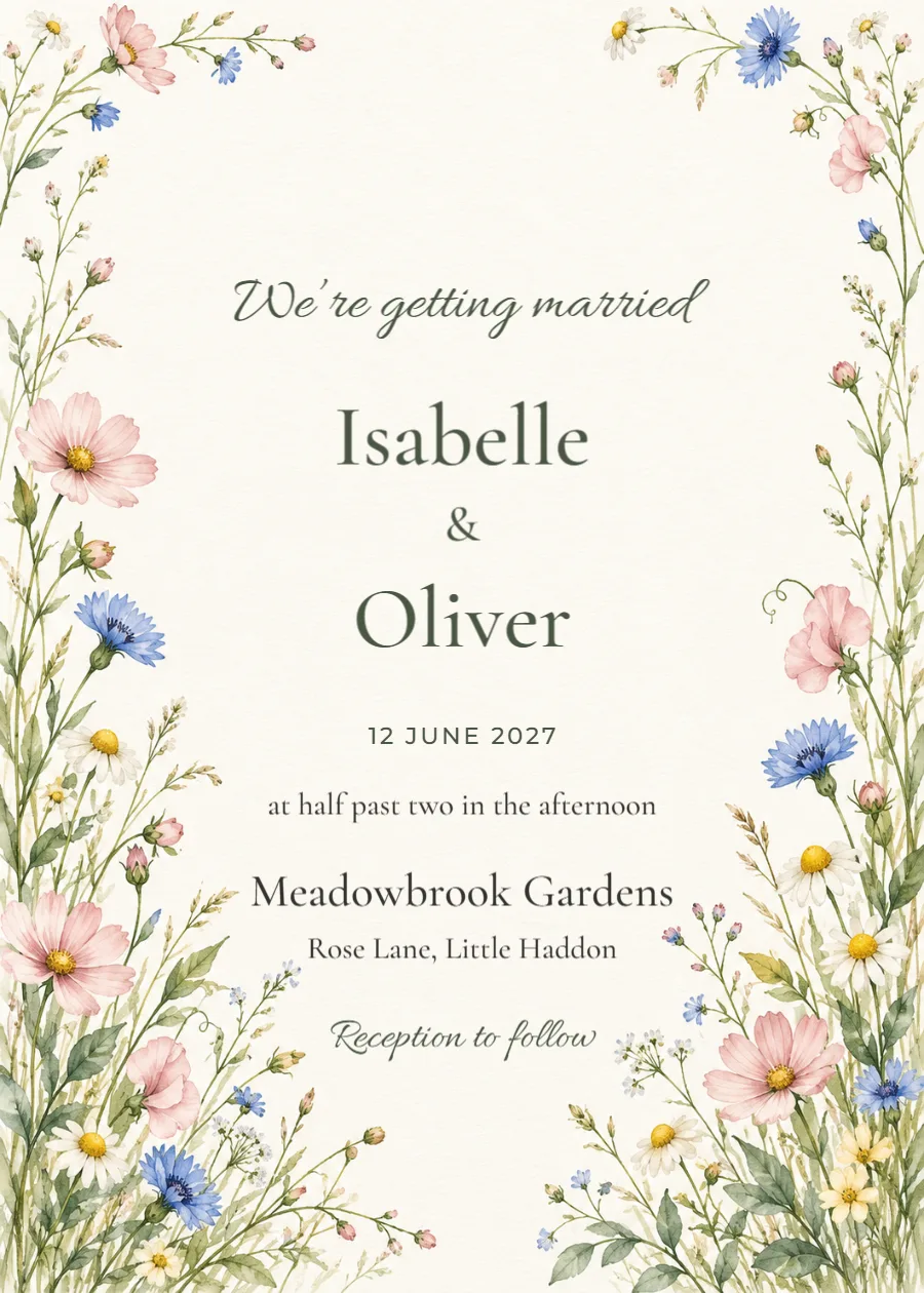 Meadow vows – wedding invitation: printable design preview