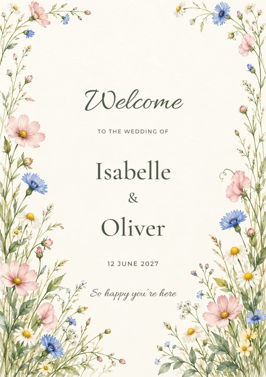Meadow welcome – wedding sign: printable design preview