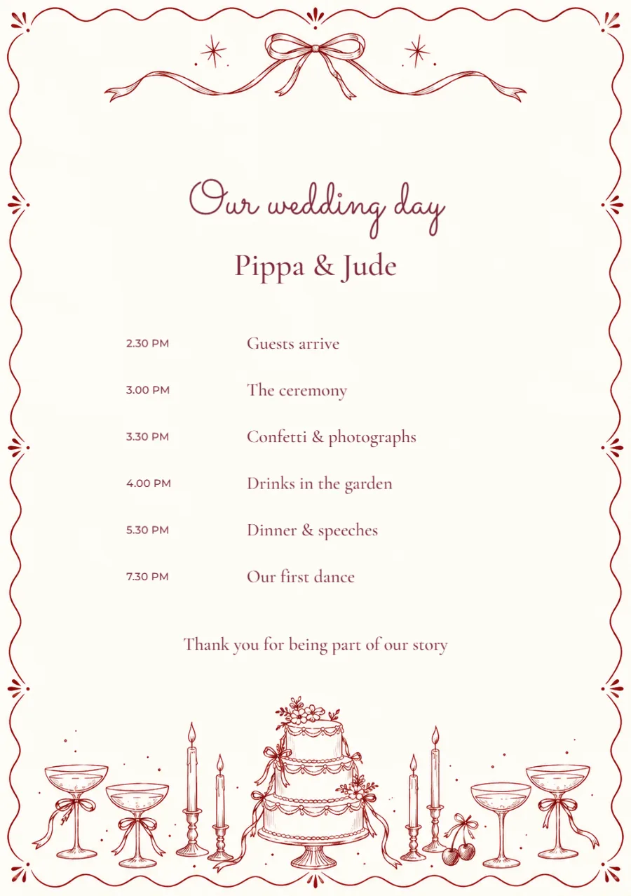 Merlot doodles – ceremony programme: printable design preview