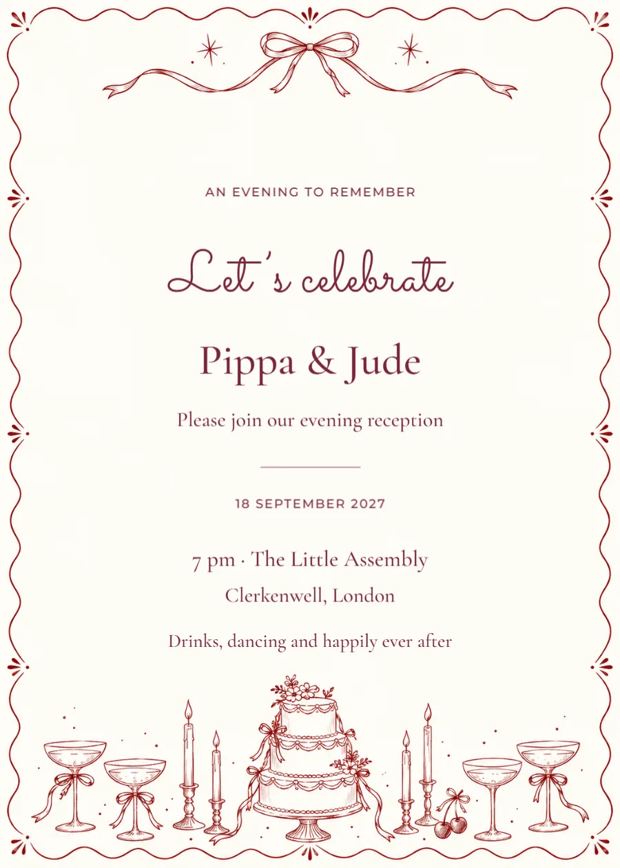 Merlot doodles – evening invitation: printable design preview
