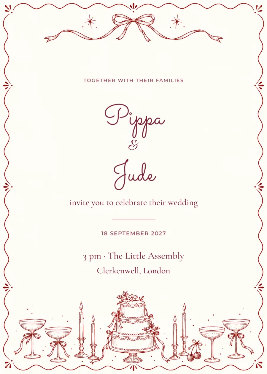 Merlot doodles – wedding invitation: printable design preview