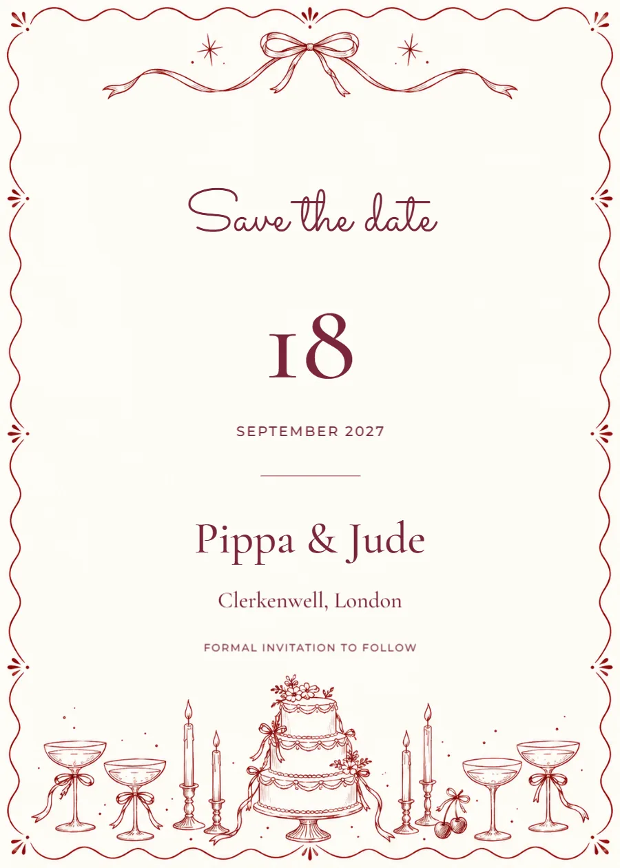 Merlot doodles – save the date: printable design preview