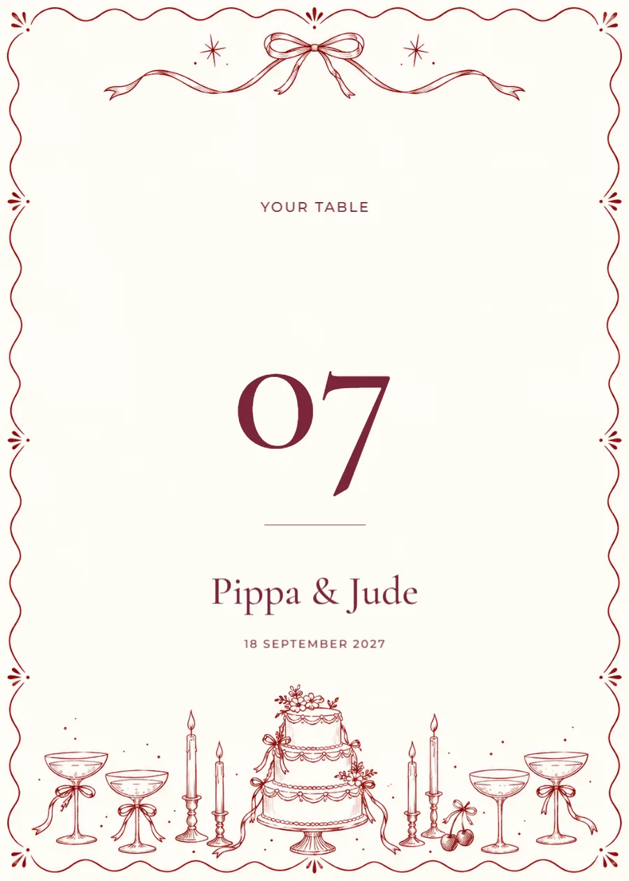 Merlot doodles – table number: printable design preview