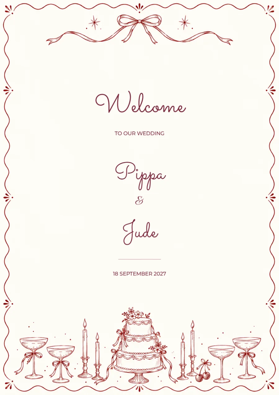 Merlot doodles – wedding welcome sign: printable design preview
