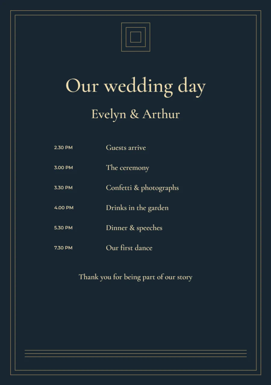 Midnight deco – ceremony programme: printable design preview