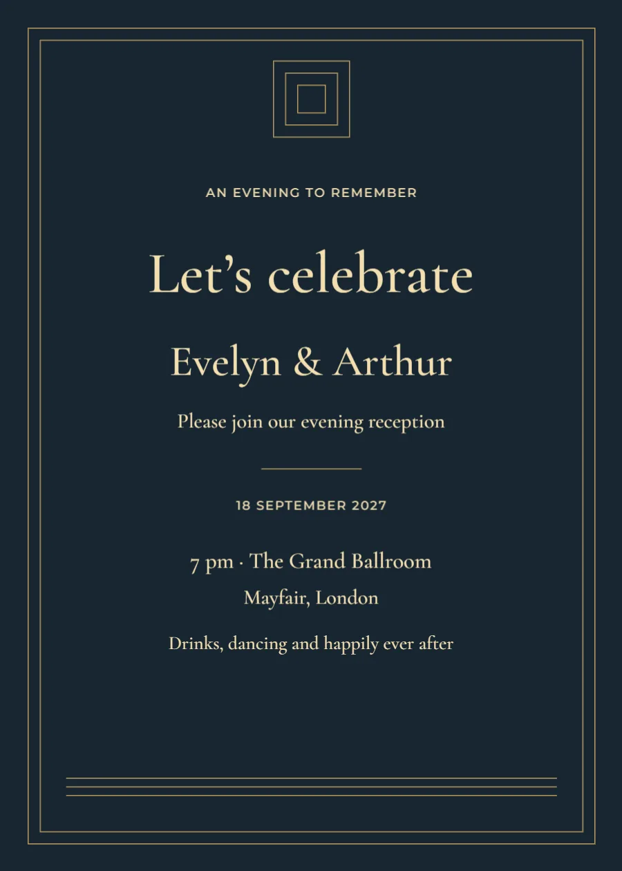 Midnight deco – evening invitation: printable design preview
