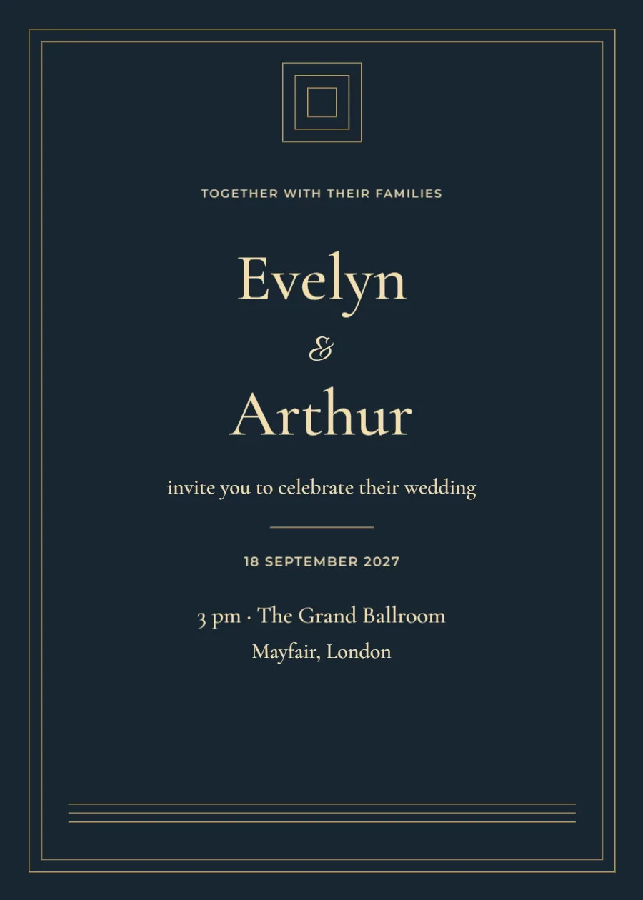 Midnight deco – wedding invitation: printable design preview