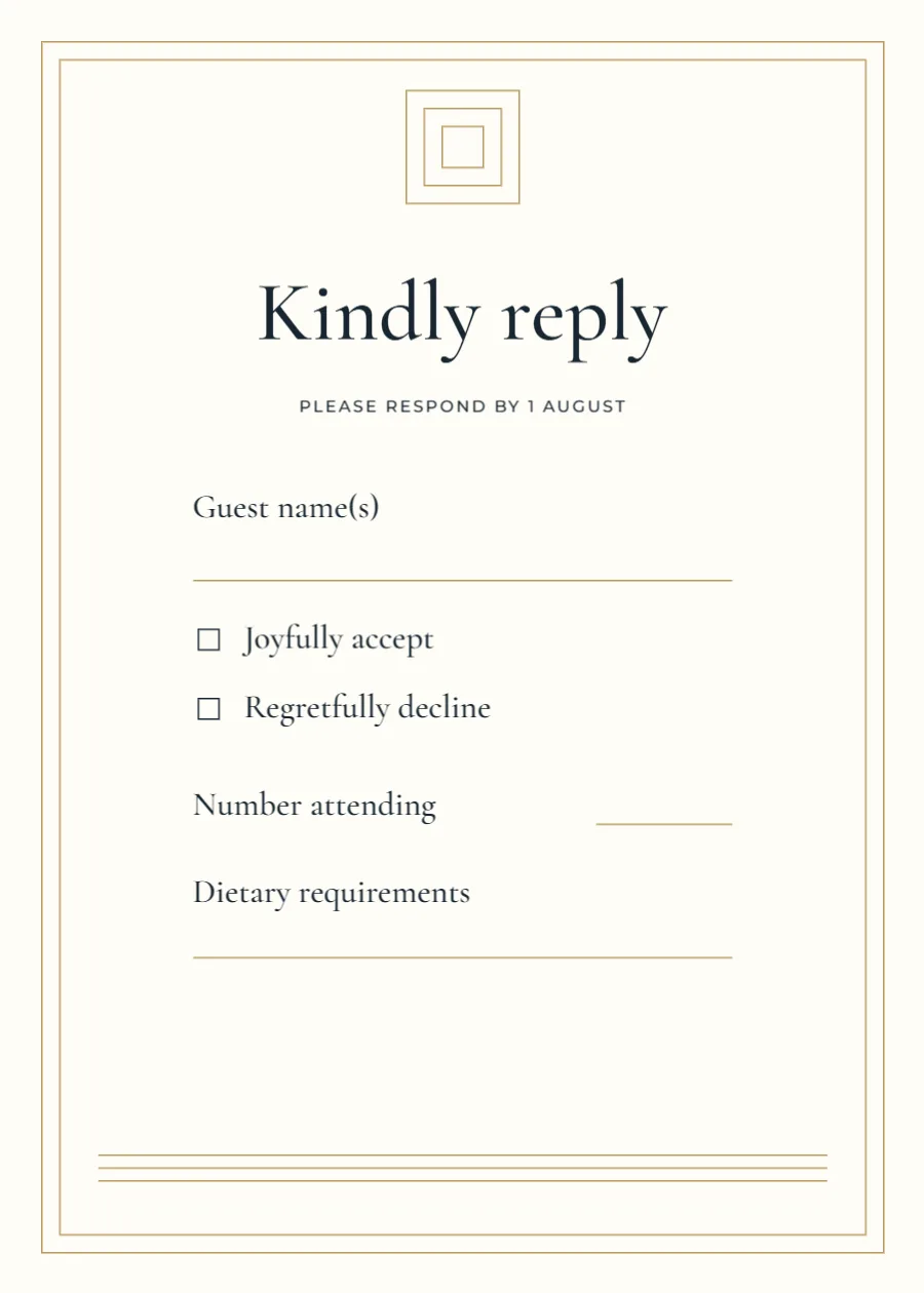 Midnight deco – RSVP reply card: printable design preview
