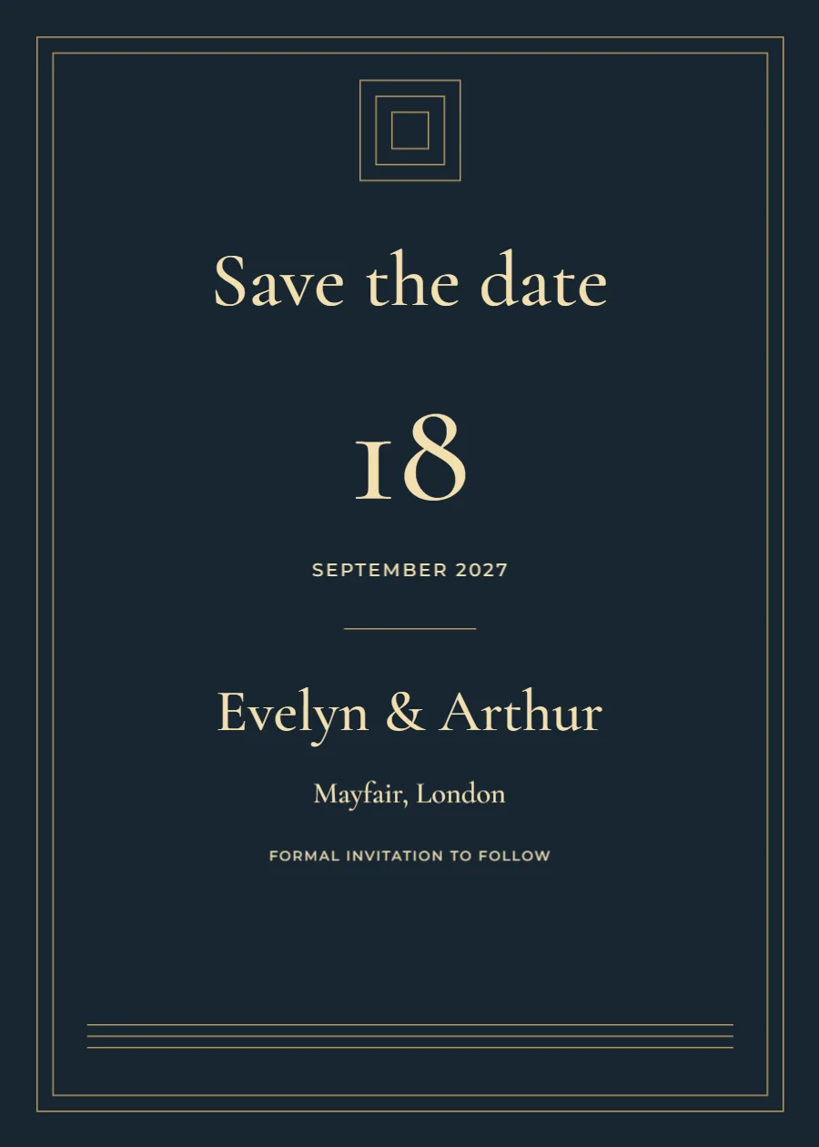 Midnight deco – save the date: printable design preview